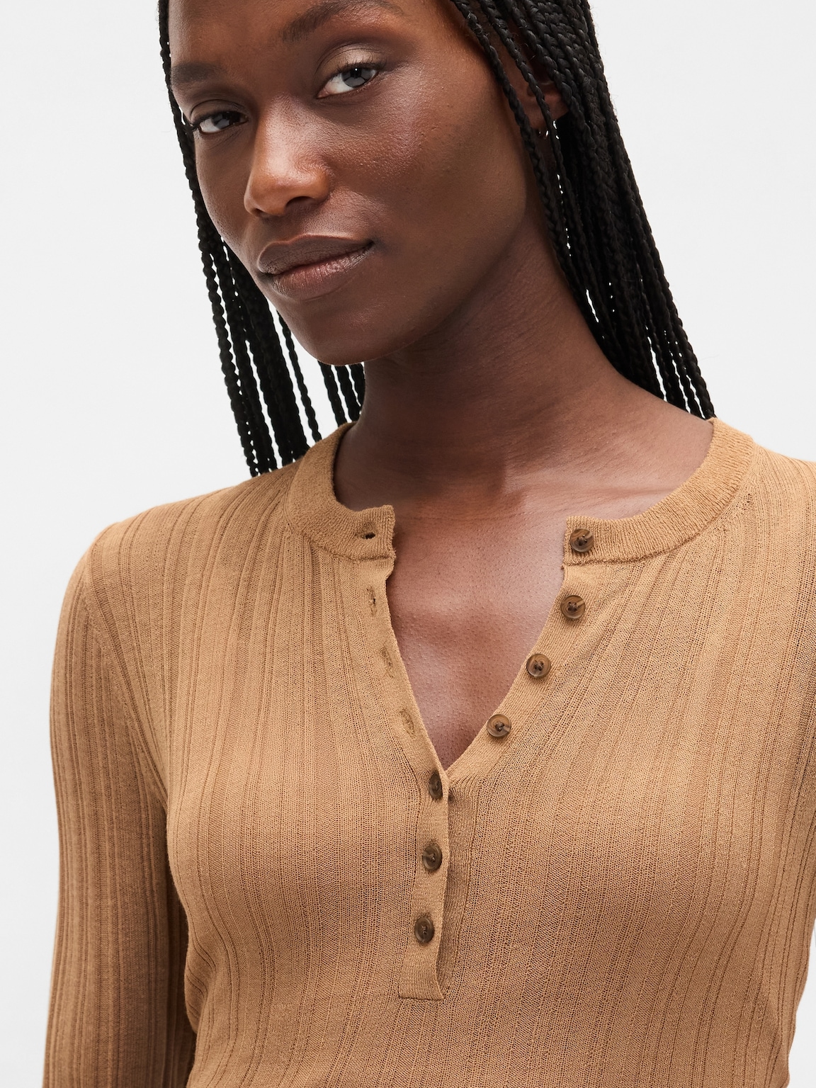 Sheer Rib Henley Sweater