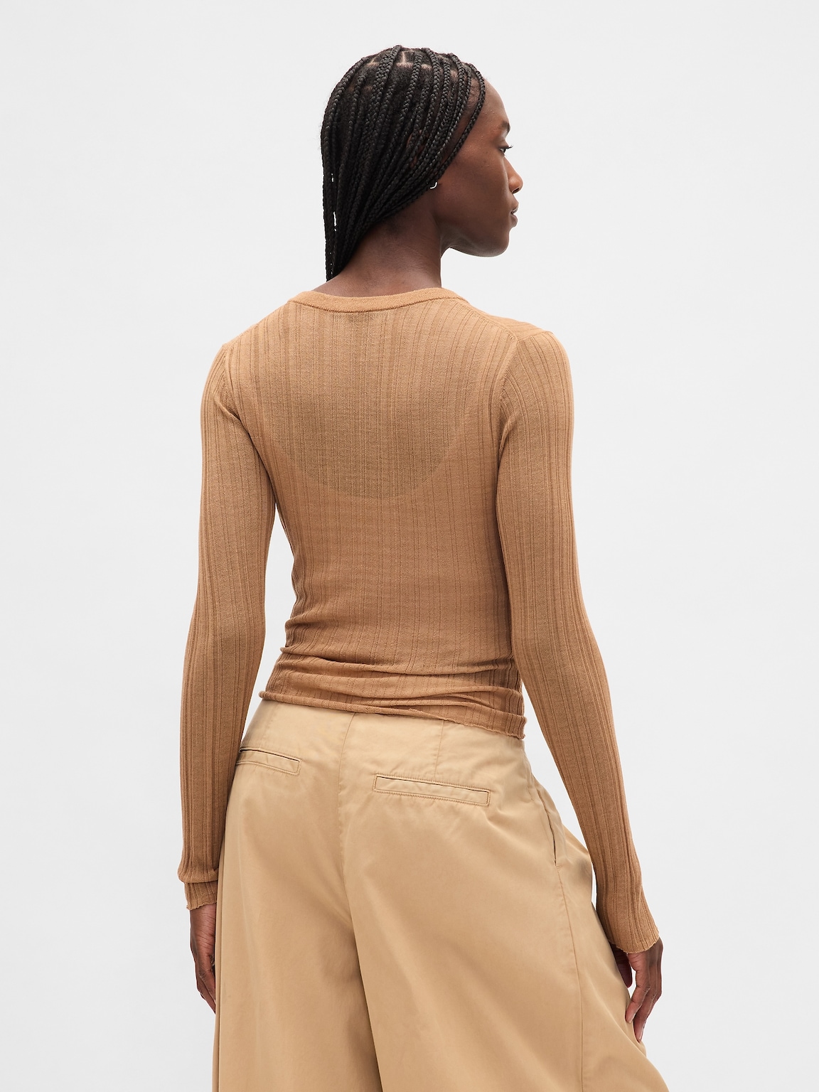 Sheer Rib Henley Sweater
