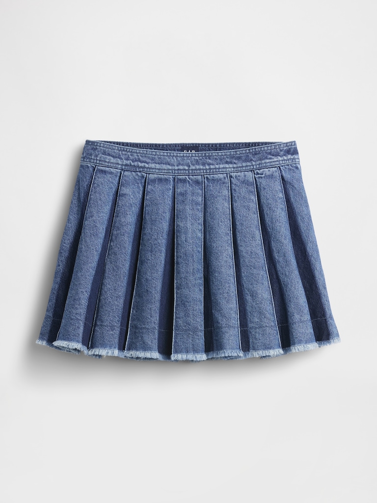 Pleated Denim Mini Skirt