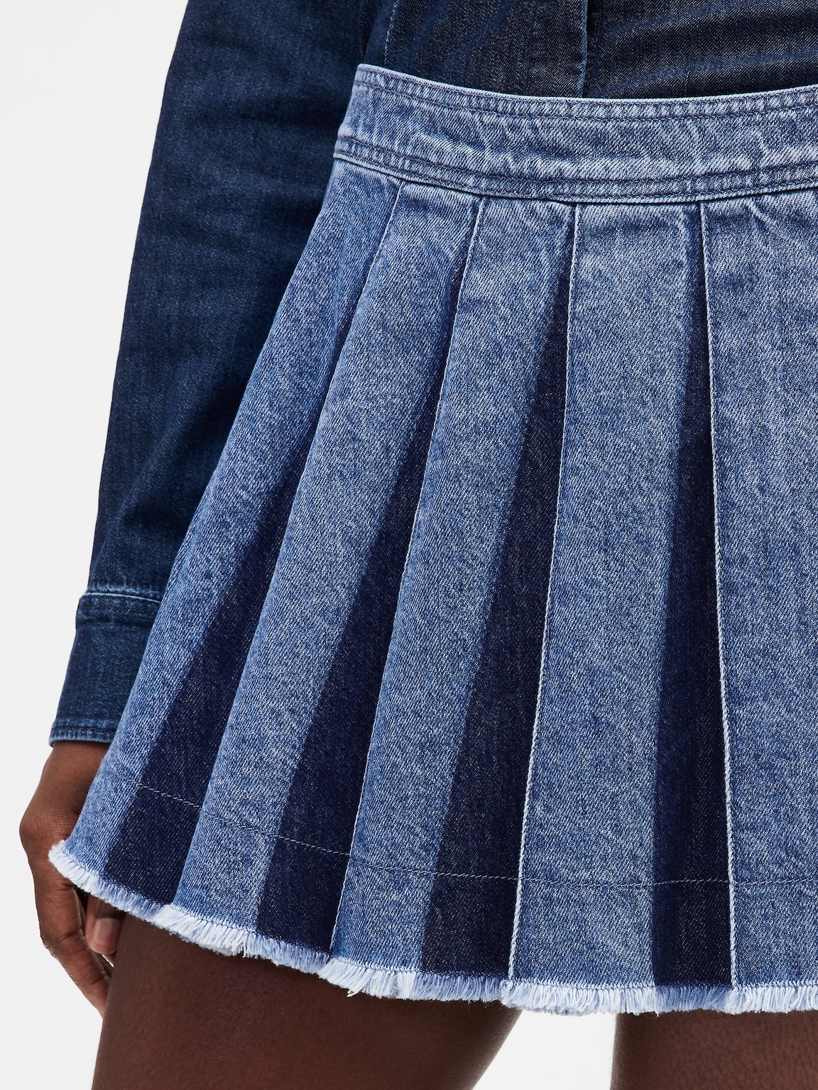 Pleated Denim Mini Skirt