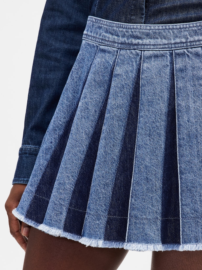 Pleated Denim Mini Skirt