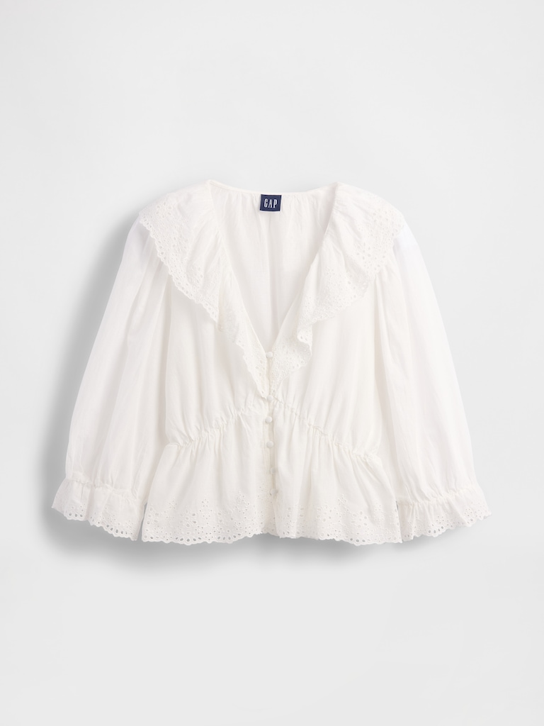 Ruffle Collar V-Neck Top