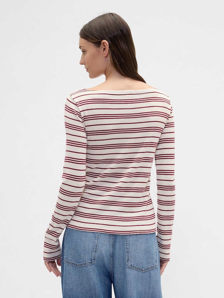Modern Ribbed Stripe Boatneck T-Shirt