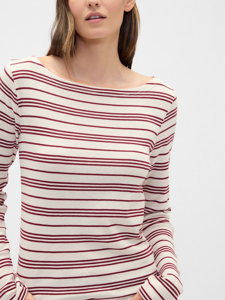 Modern Ribbed Stripe Boatneck T-Shirt
