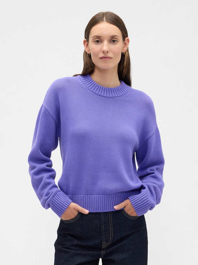 Relaxed Cropped Crewneck Sweater