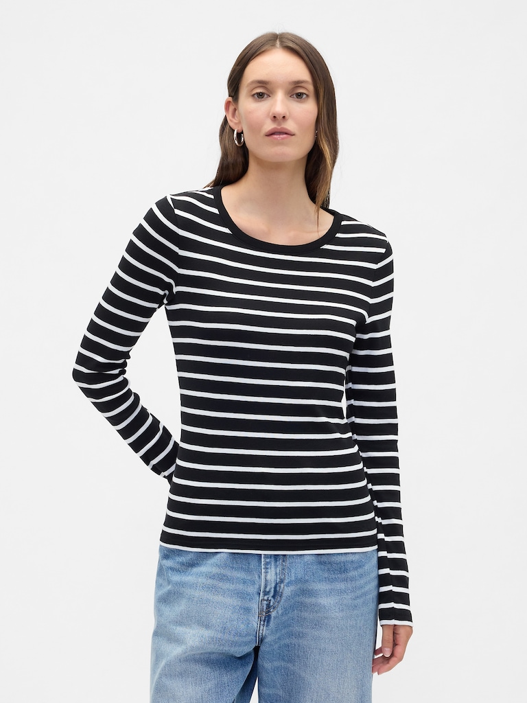 Modern Ribbed Stripe Crewneck T-Shirt