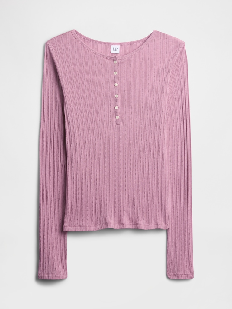 Ribbed Pointelle Henley T-Shirt