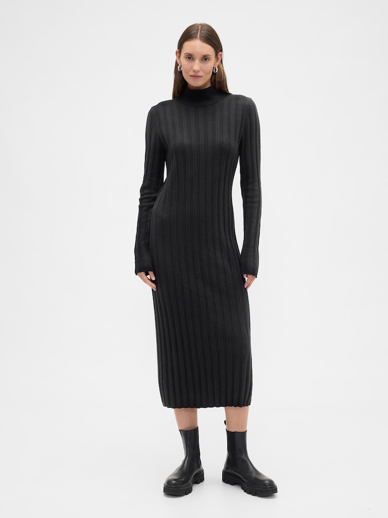 CashSoft Ribbed Mockneck Midi Dress