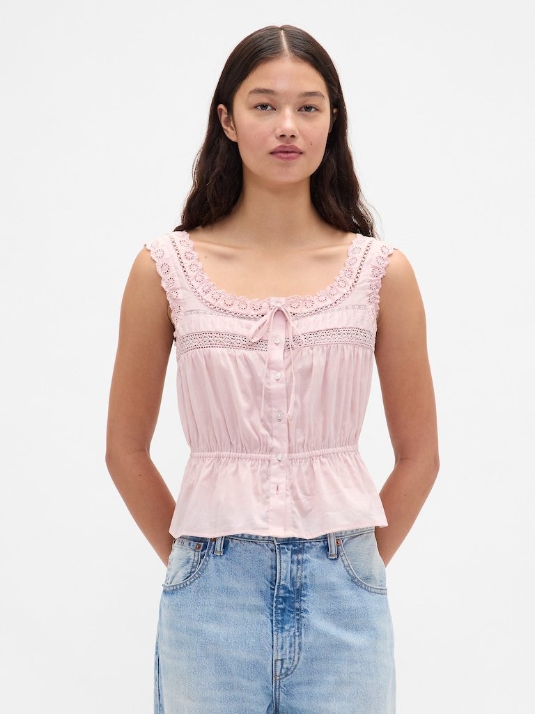 Lace-Trim Peplum Top