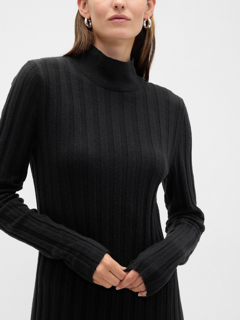 CashSoft Ribbed Mockneck Midi Dress