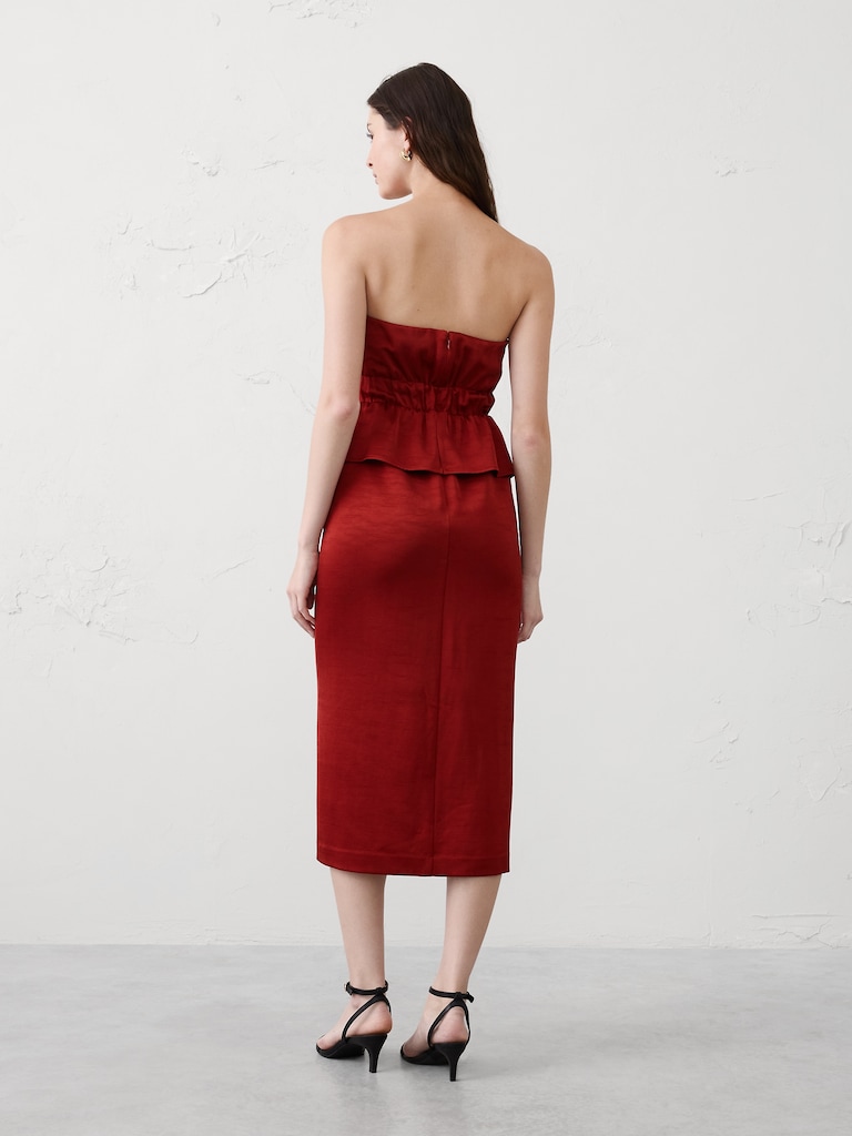 Strapless Peplum Midi Dress