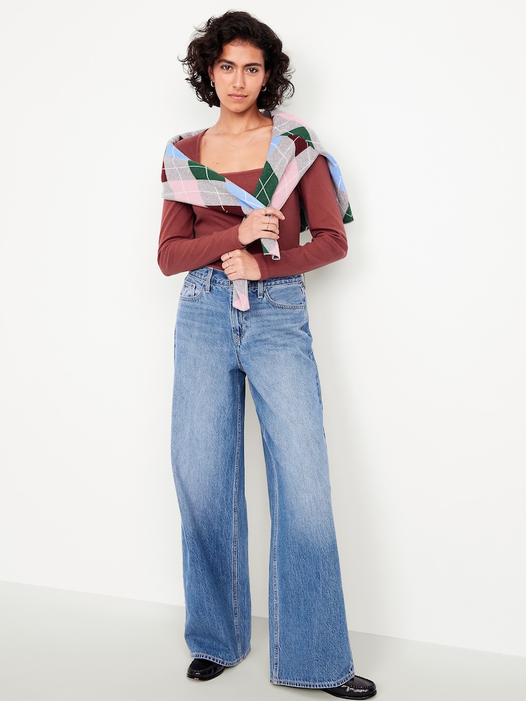 Long-Sleeve Square-Neck Top