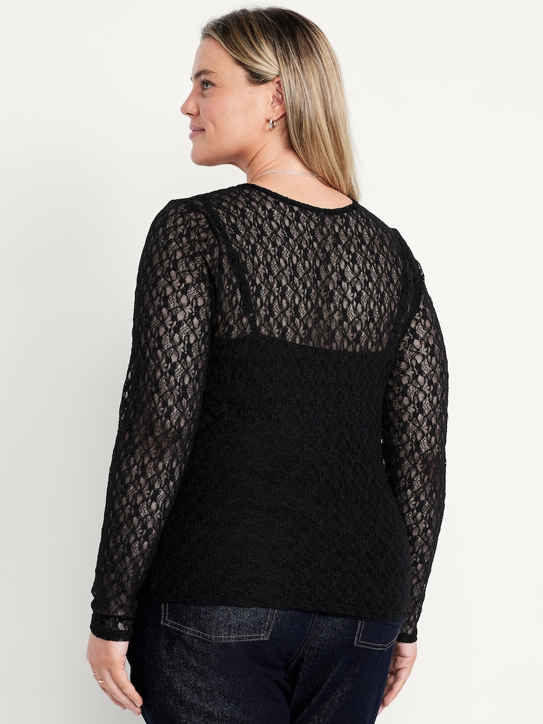 Long-Sleeve Lace Crew-Neck Top