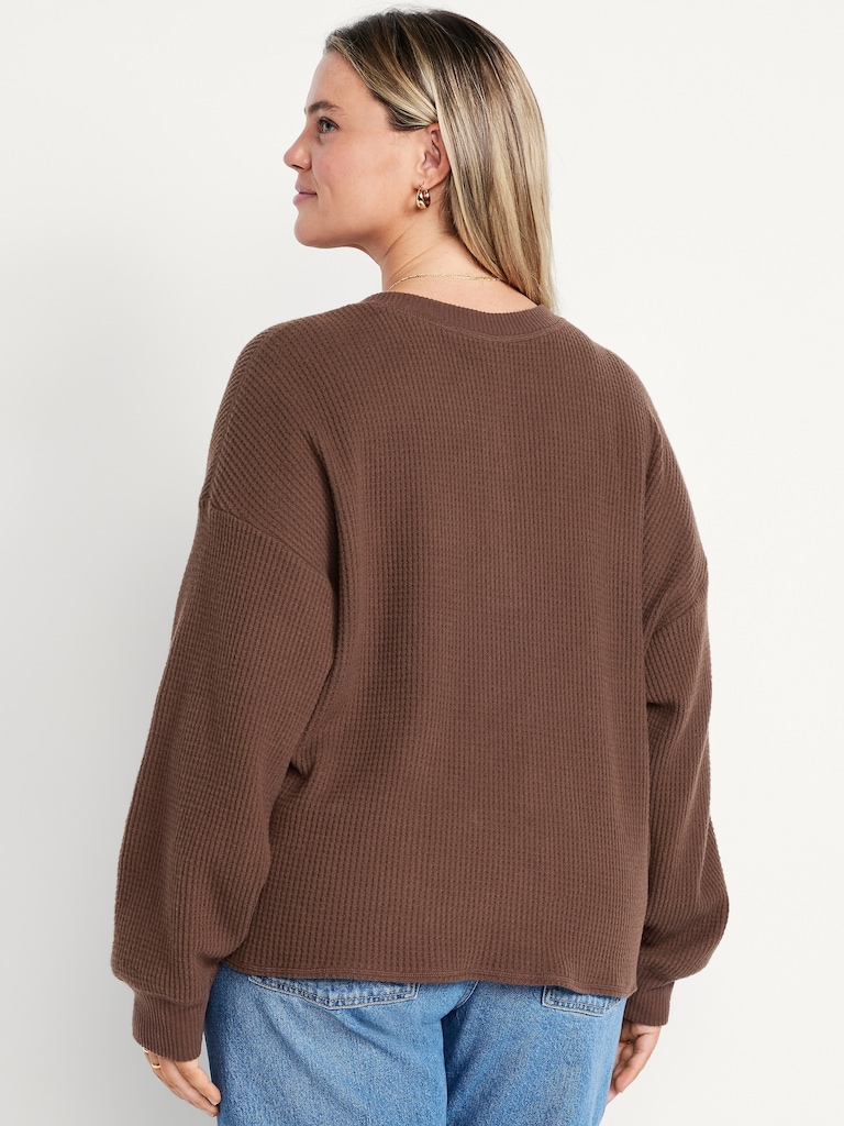Oversized Cozy Waffle Henley Top