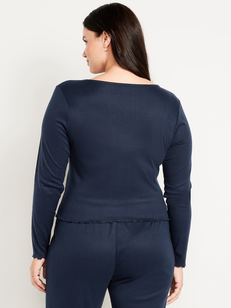 Cozy Lettuce-Edge Pajama Top