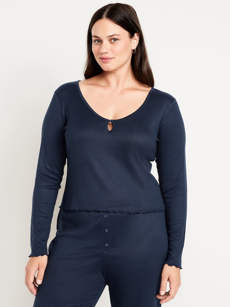 Cozy Lettuce-Edge Pajama Top