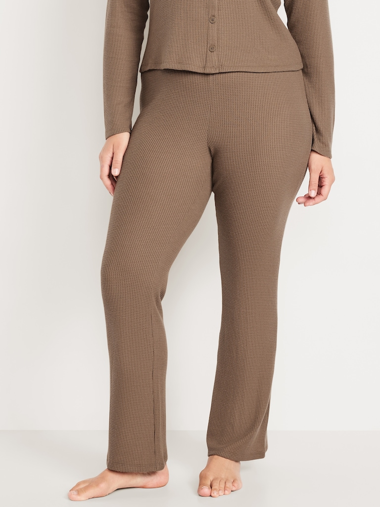 High-Waisted Cozy Waffle Flare Pants