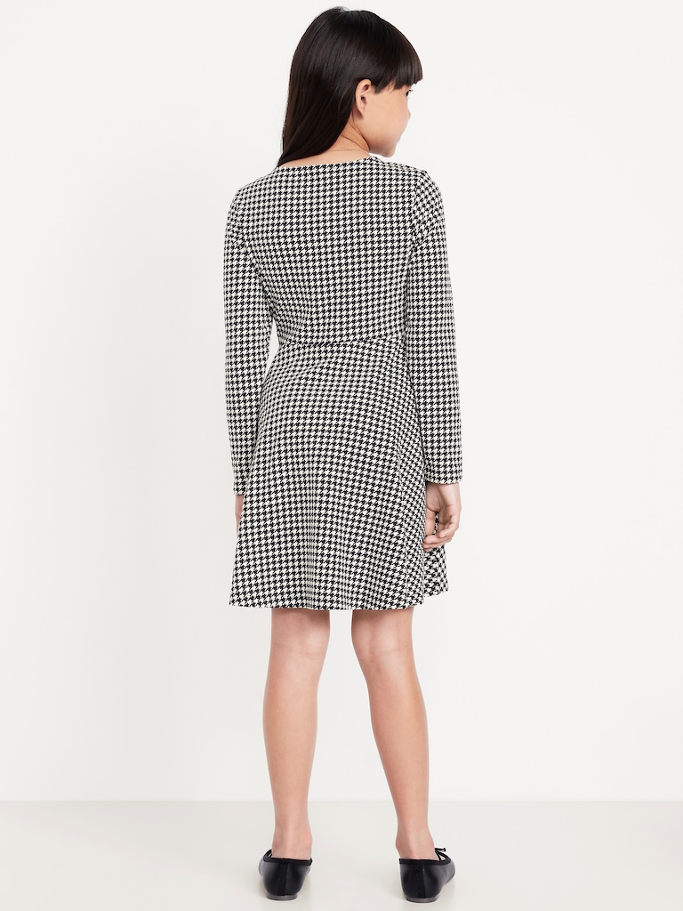 Printed Long-Sleeve Fit and Flare Dress for Girls