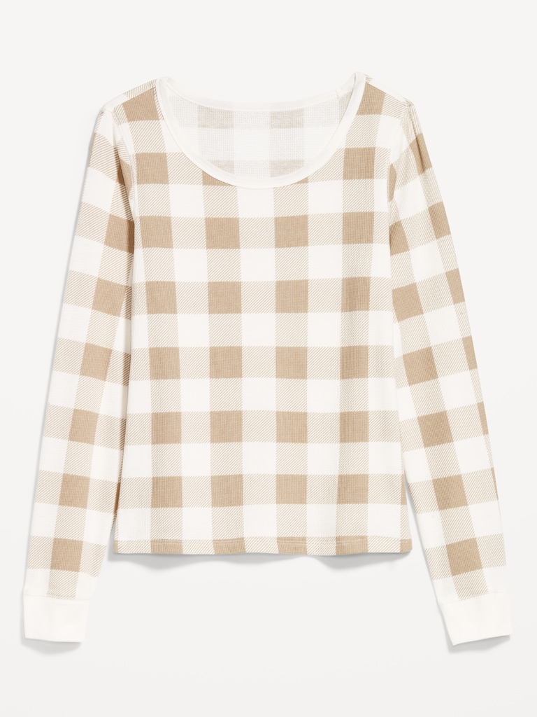 Scoop-Neck Waffle Pajama Top for Women