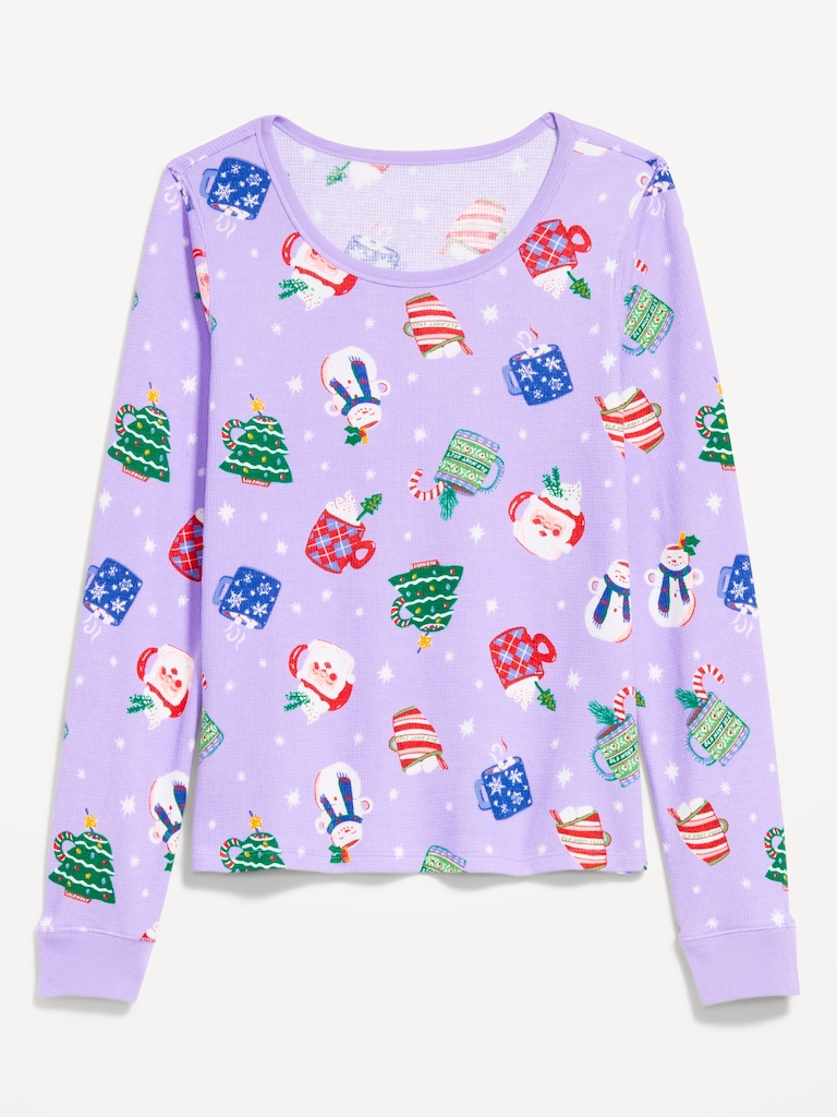 Scoop-Neck Waffle Pajama Top for Women