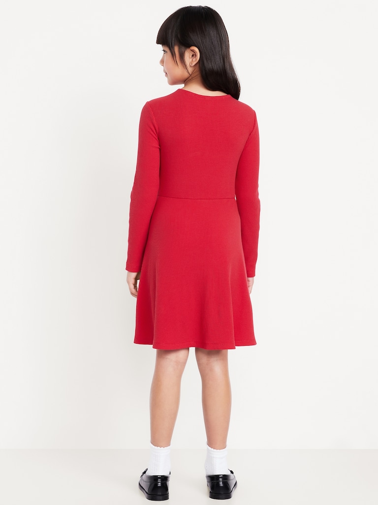 Long-Sleeve Ribbed Fit and Flare Dress for Girls