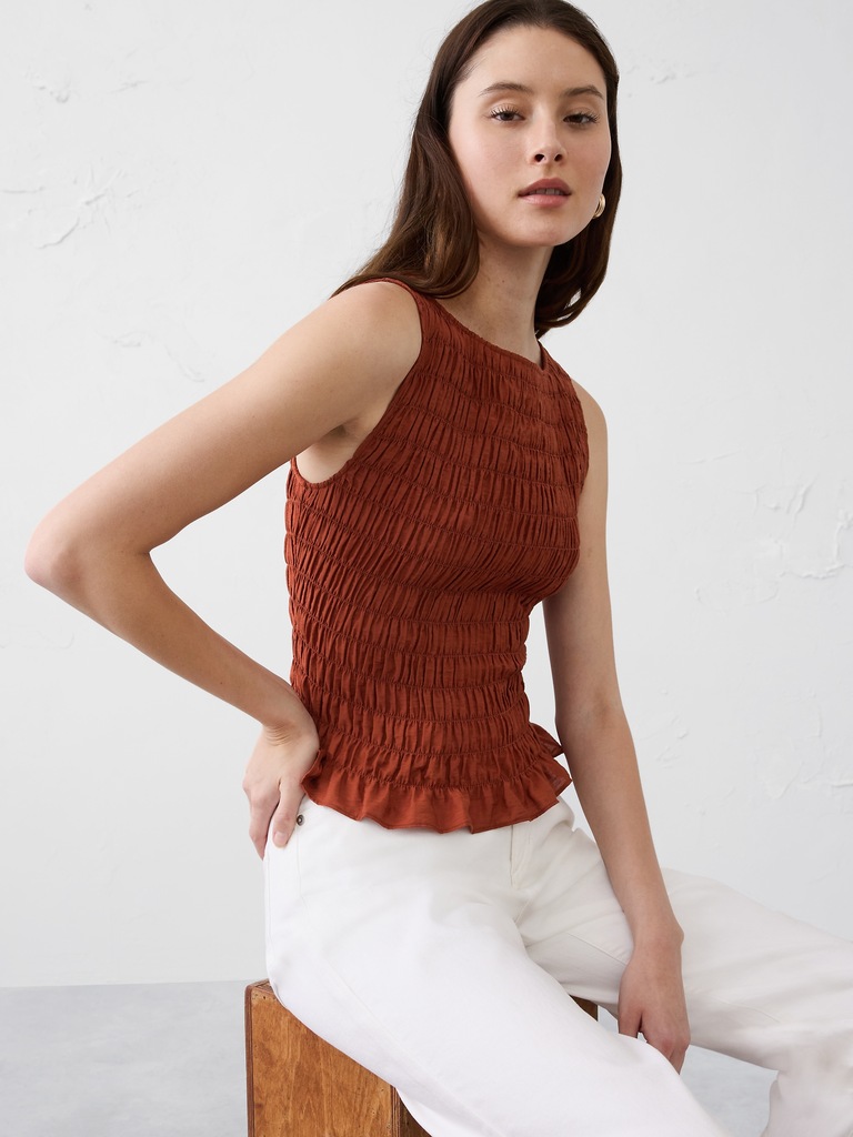 Boatneck Smocked Top