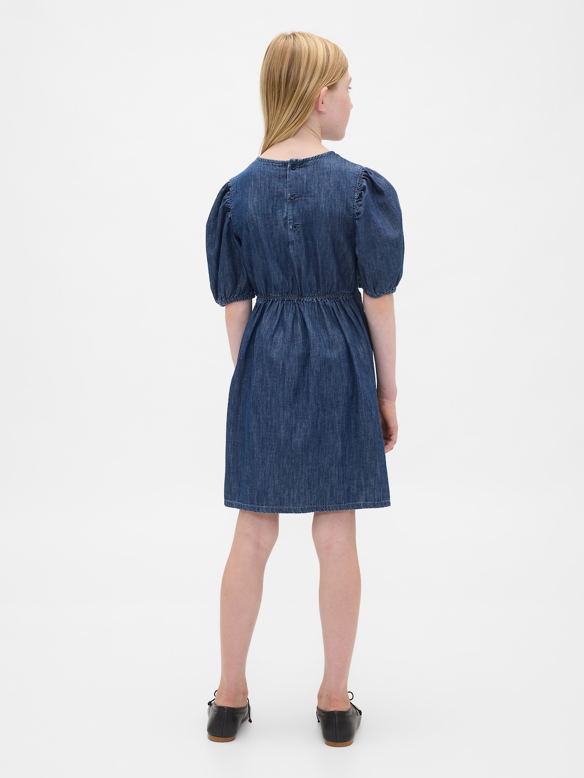 Kids Denim Puff-Sleeve Dress