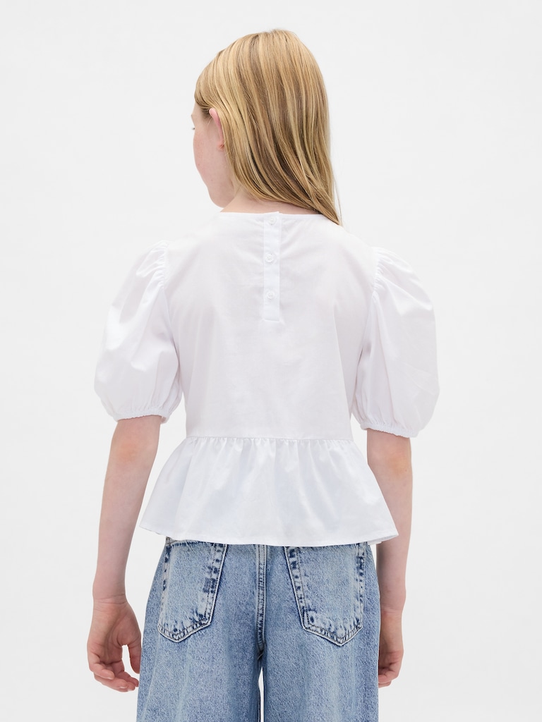 Kids Puff-Sleeve Peplum Top