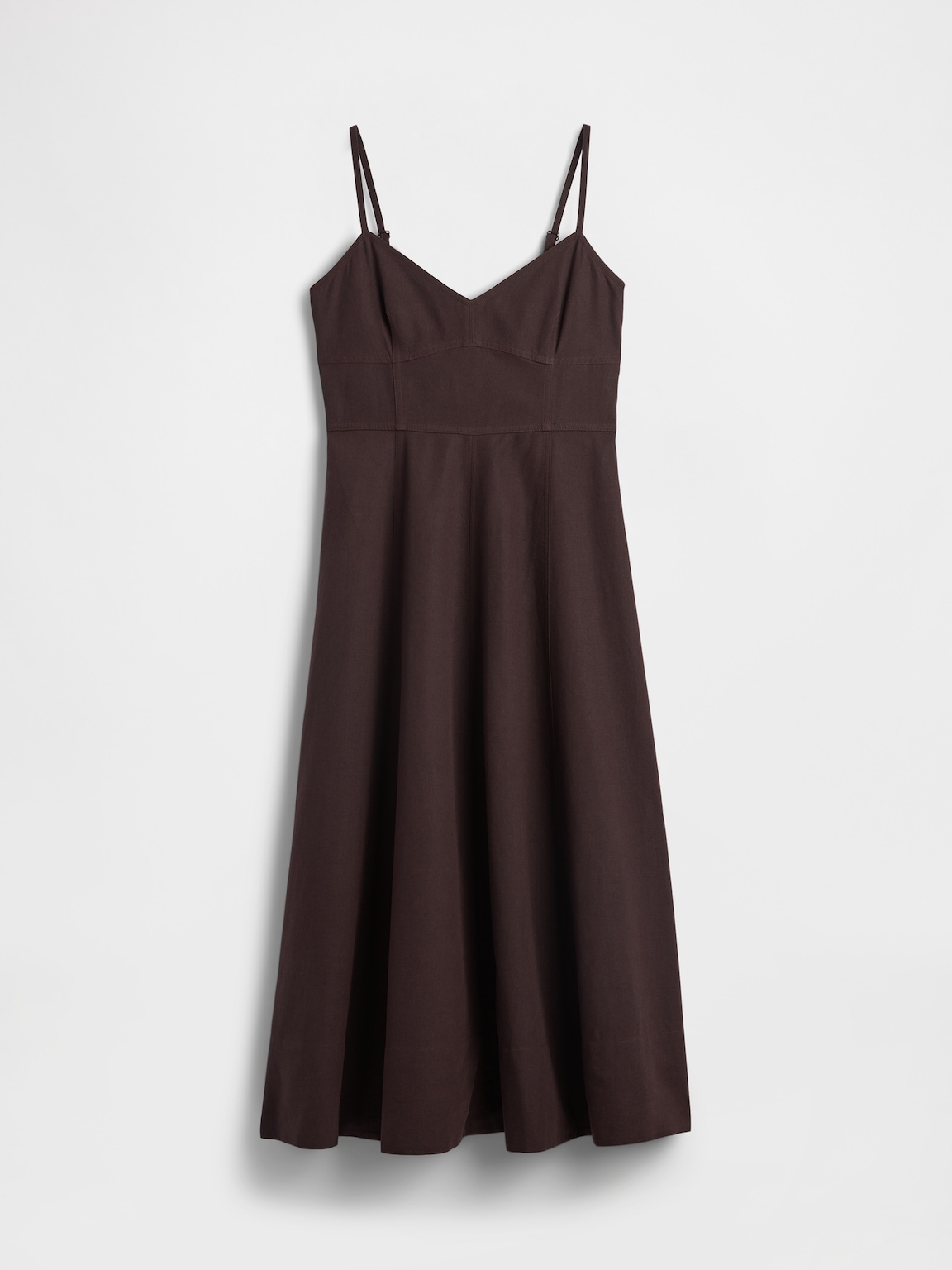Linen-Blend Seamed Corset Midi Dress