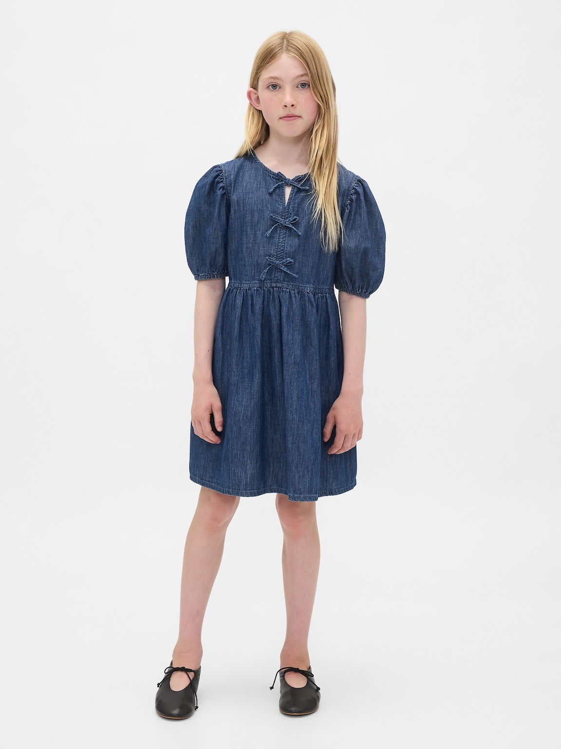 Kids Denim Puff-Sleeve Dress