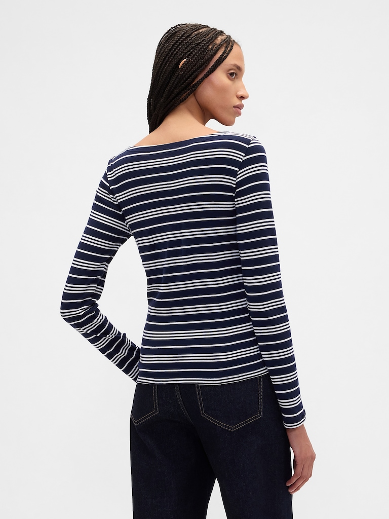 Modern Ribbed Stripe Boatneck T-Shirt