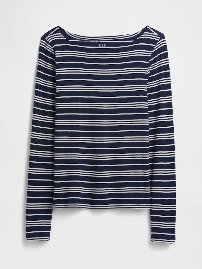 Modern Ribbed Stripe Boatneck T-Shirt