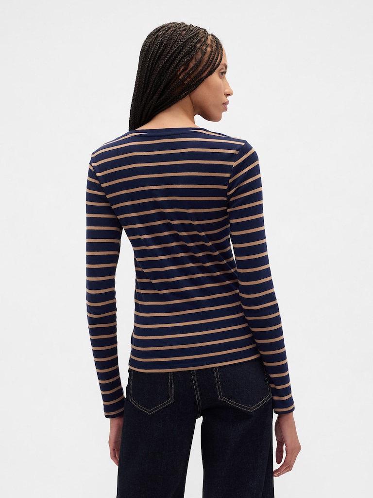 Modern Ribbed Stripe Crewneck T-Shirt