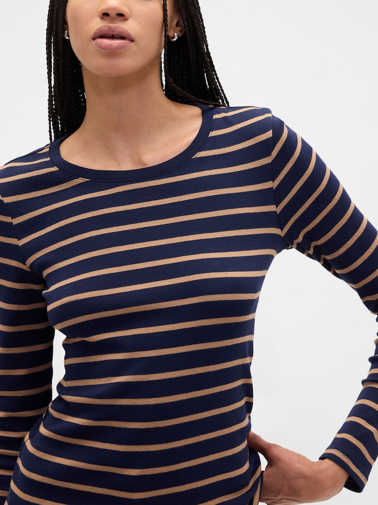 Modern Ribbed Stripe Crewneck T-Shirt