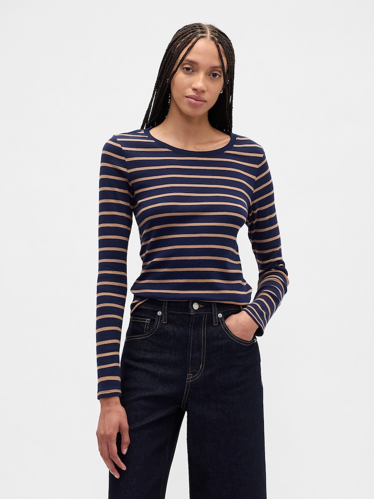 Modern Ribbed Stripe Crewneck T-Shirt