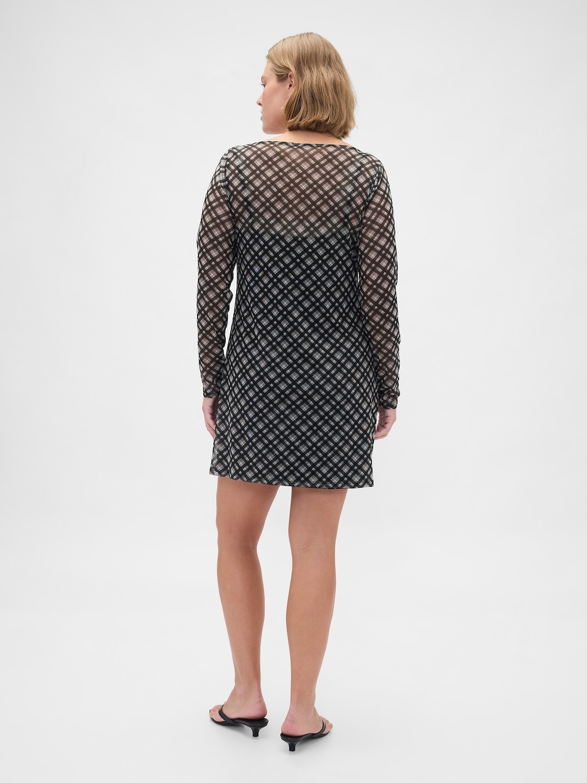 Mesh Boatneck Mini Dress
