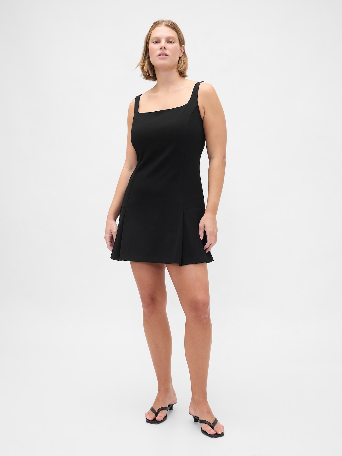 Square-Neck Pleated Mini Dress