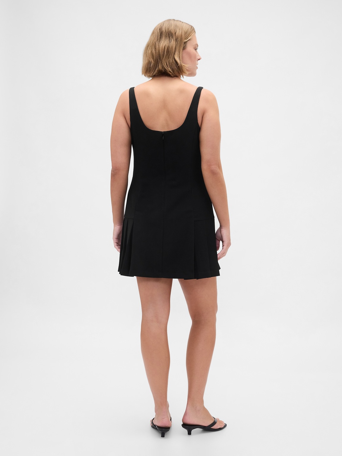 Square-Neck Pleated Mini Dress