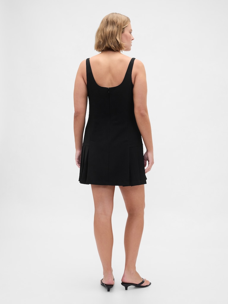 Square-Neck Pleated Mini Dress