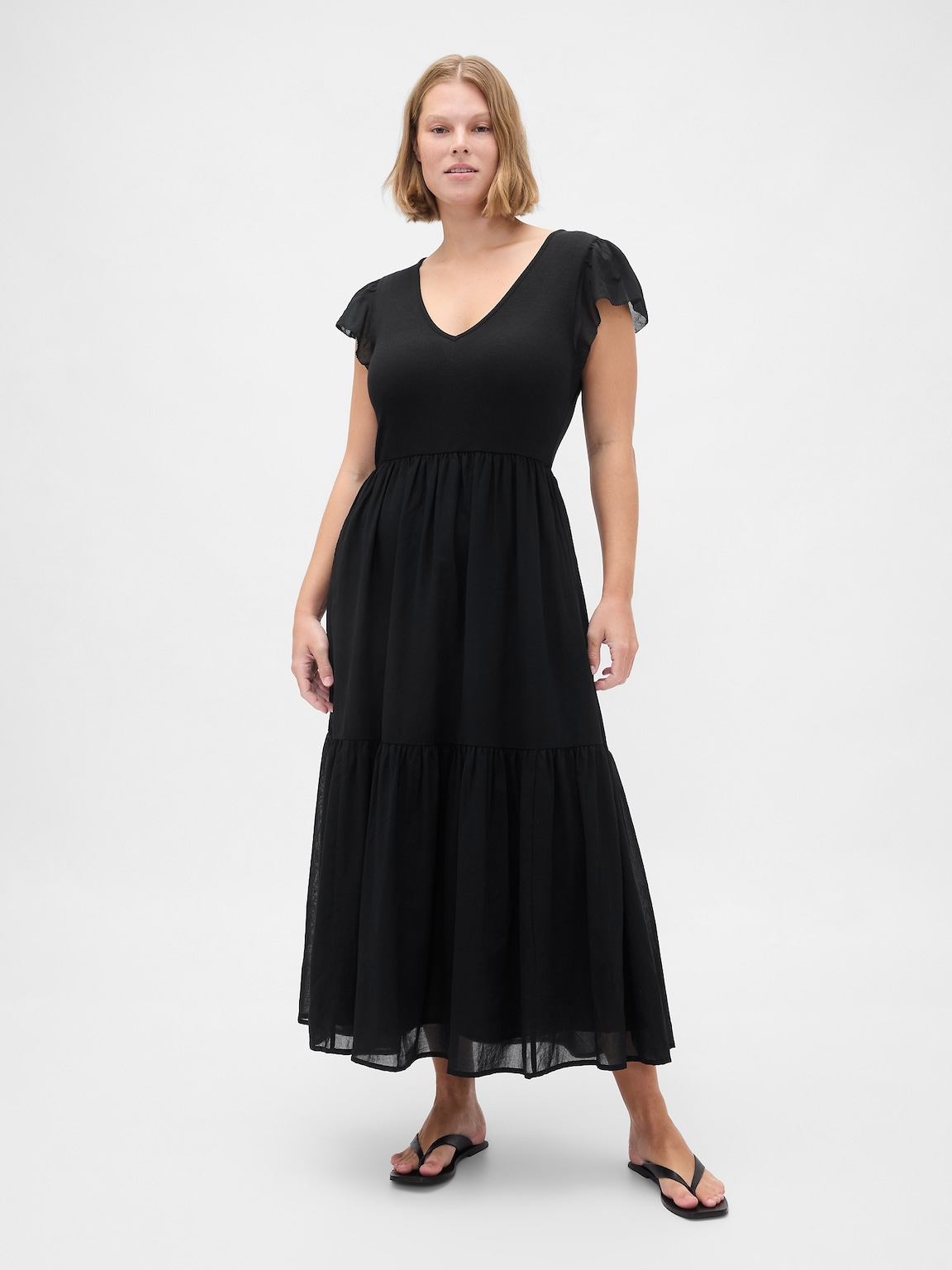 Modern Mixed Media Ruffle Maxi Dress
