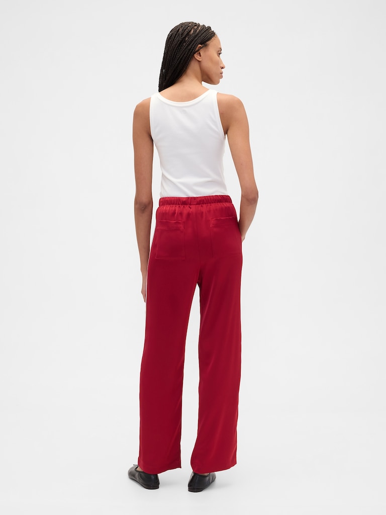 Relaxed Satin Straight-Leg Crop Pants