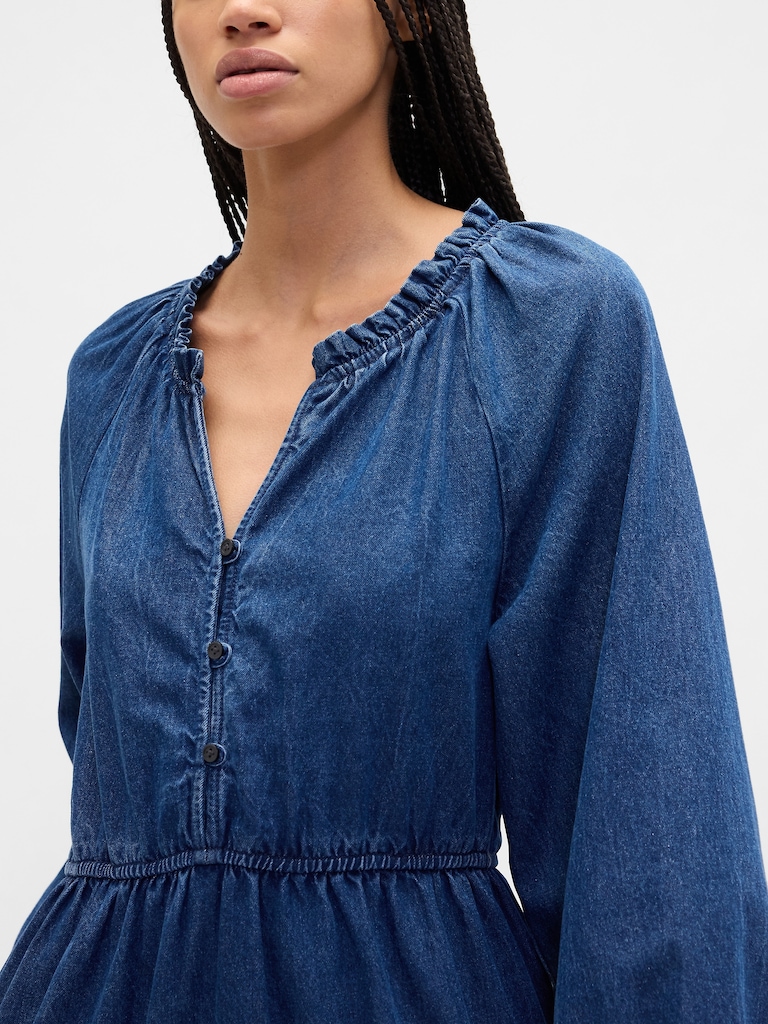 Tiered Denim Western Midi Dress