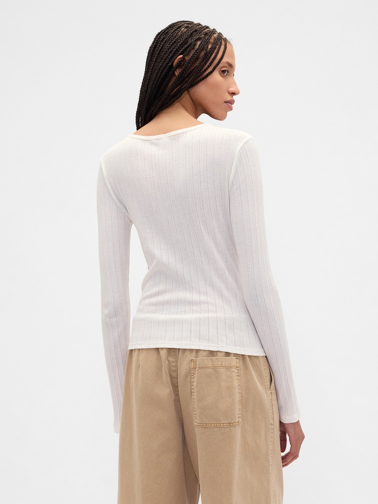 Ribbed Pointelle Henley T-Shirt