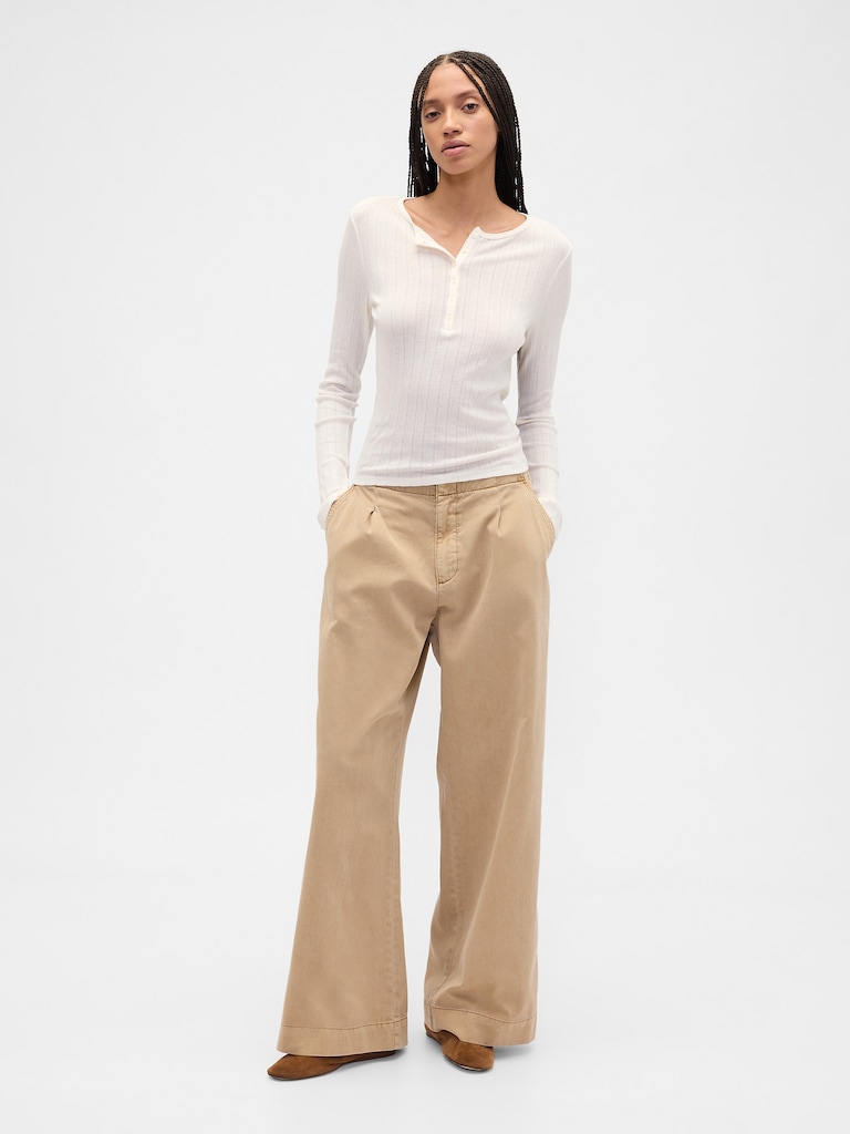 Ribbed Pointelle Henley T-Shirt