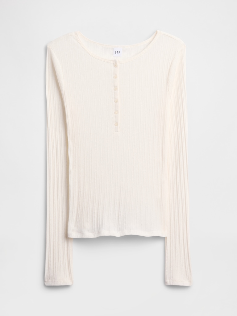 Ribbed Pointelle Henley T-Shirt
