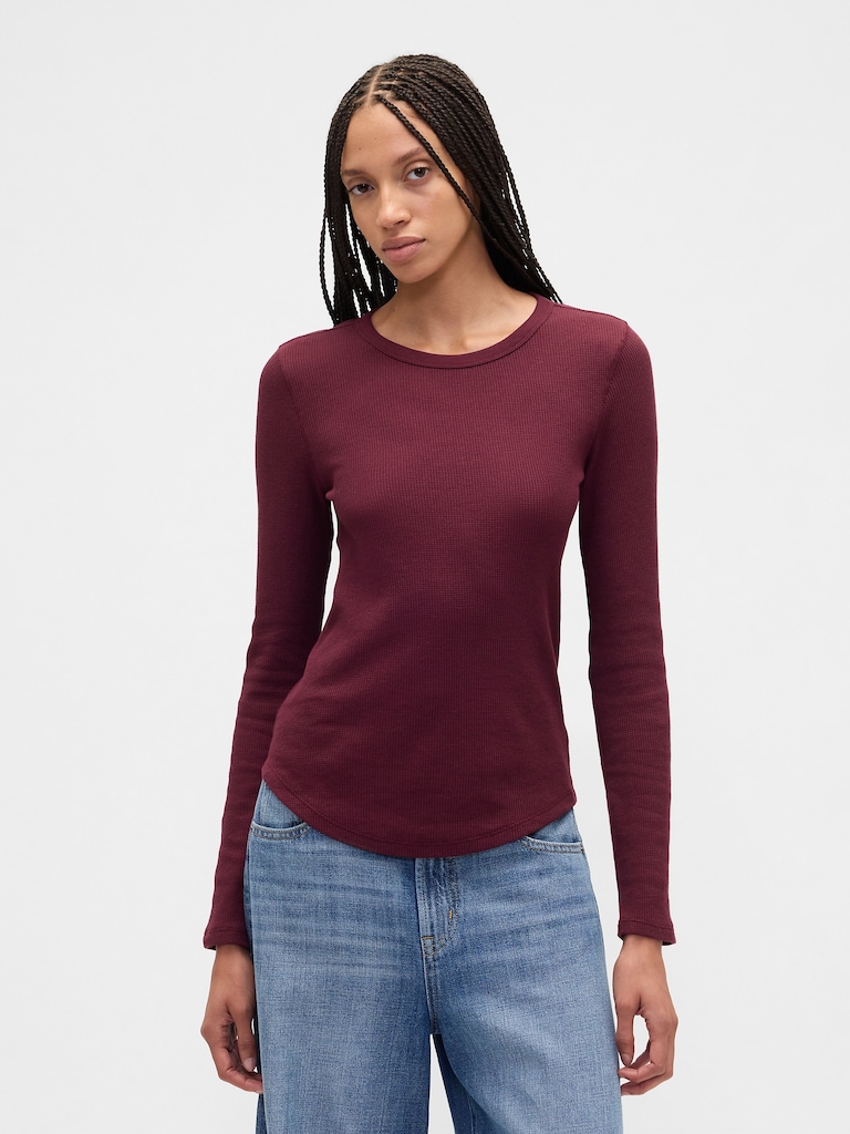 Waffle-Knit Crewneck T-Shirt