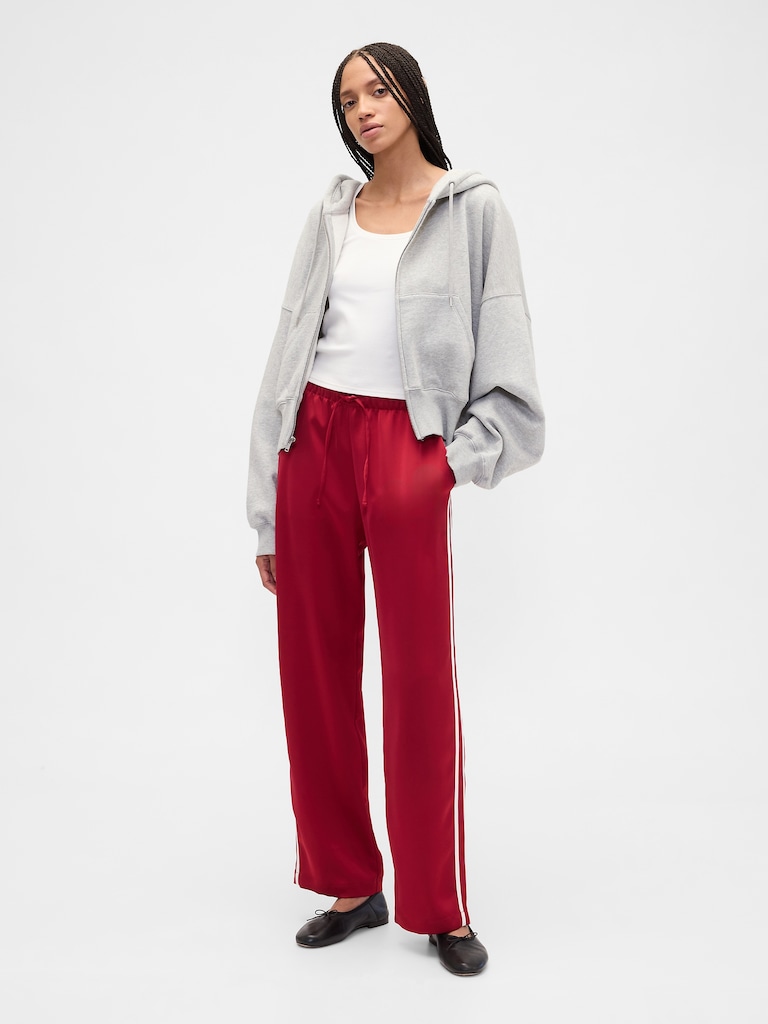 Relaxed Satin Straight-Leg Crop Pants