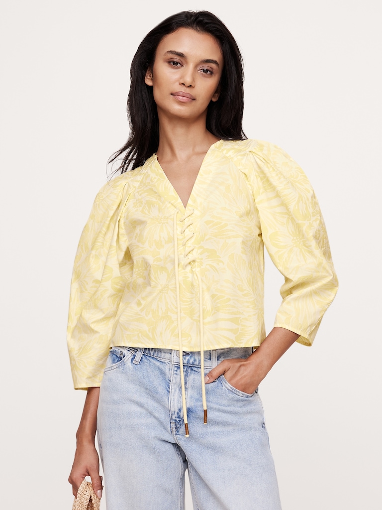 Cotton Poplin Lace-Up Cropped Shirt