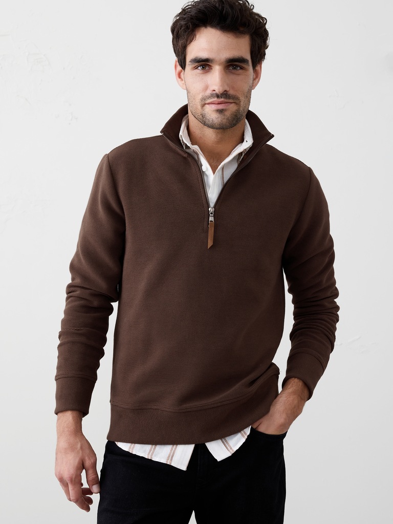 Knit Mock-Neck Half-Zip Sweatshirt