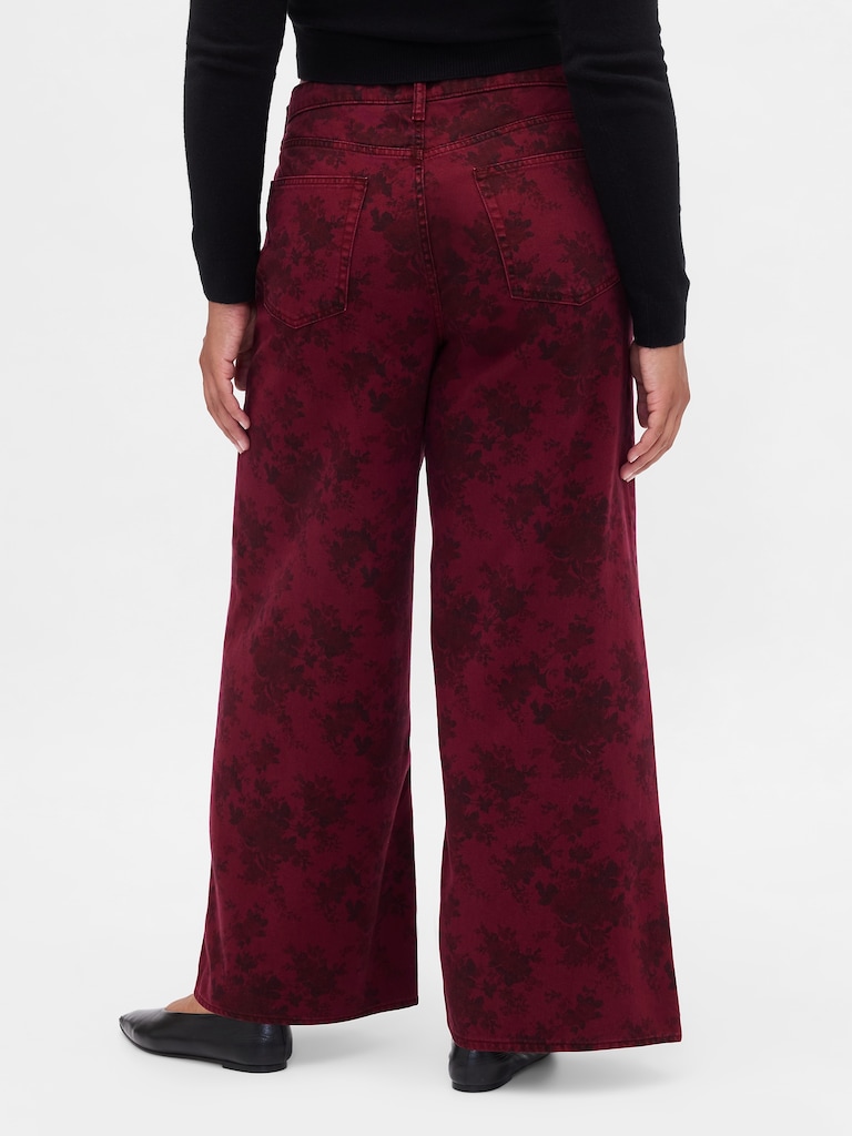 Mid Rise Floral Baggy Jeans